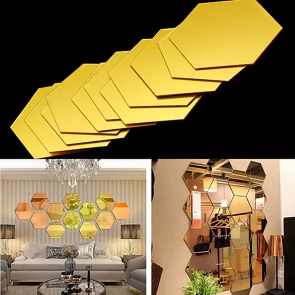 (pack of 12) 3d acrylic Hexagon Simple Mirror