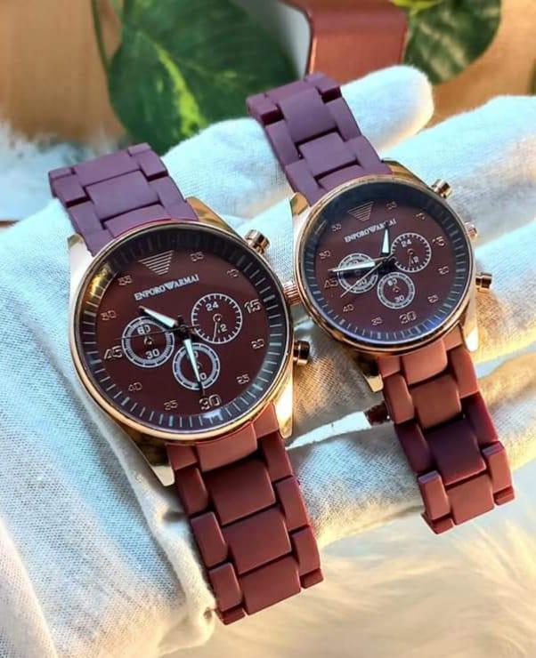 Armani Rubber Chain Couple Watch | Stylish Matching His & Her Wristwatch Set black