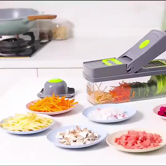 16-In-1 Multifunctional Vegetable Chopper & Slicer with Colander Basket and Storage Container