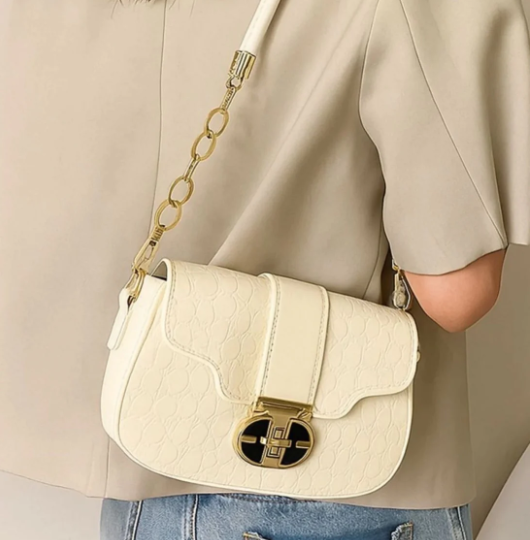 Leather Shoulder Bag with Gold