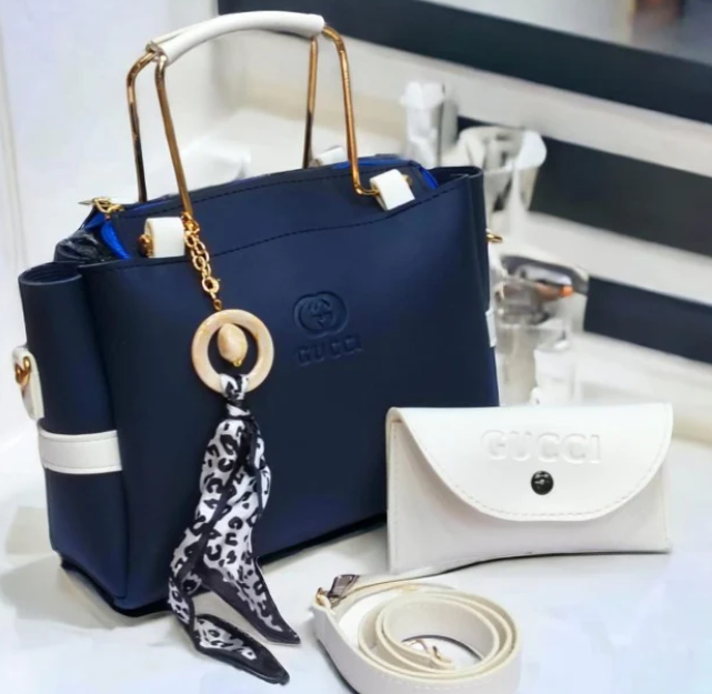 Ladies Handbag With Match Small Pouch Elegant Design Premium Quality - Black