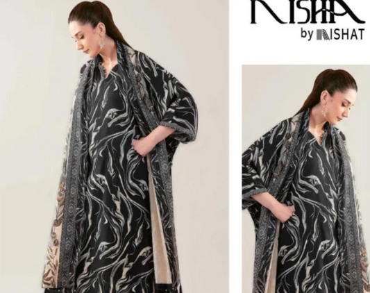 Nishat &nbsp;Printed Lawn Tana Dora Shirt Plain Dyed Trouser With Printed Lawn Dupatta