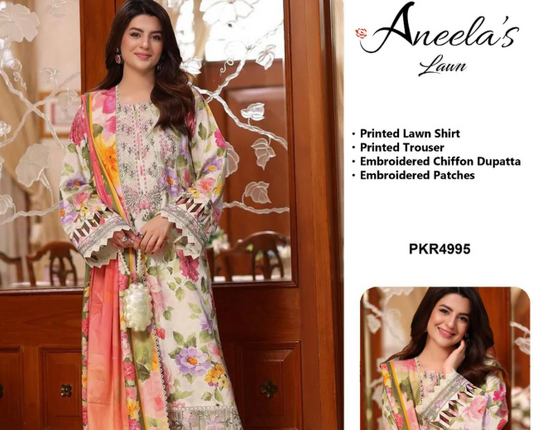 ☆Brand Name : Aneela’s☆  ☆Fabric Details :  Lawn  Chiffon☆
