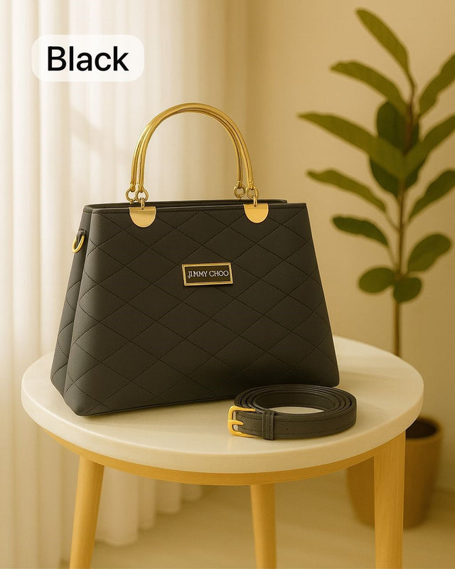 Leather Handbags with Golden Metal Handles