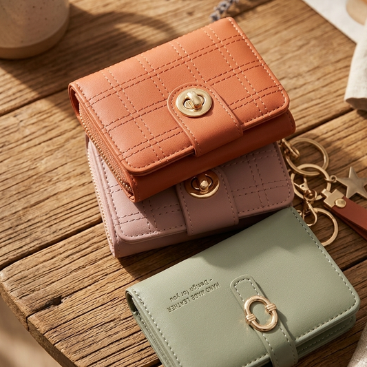 Keep your essentials organized in style with this chic check pattern PU leather wallet  Compact design with secure metal button closure—perfect for everyday elegance