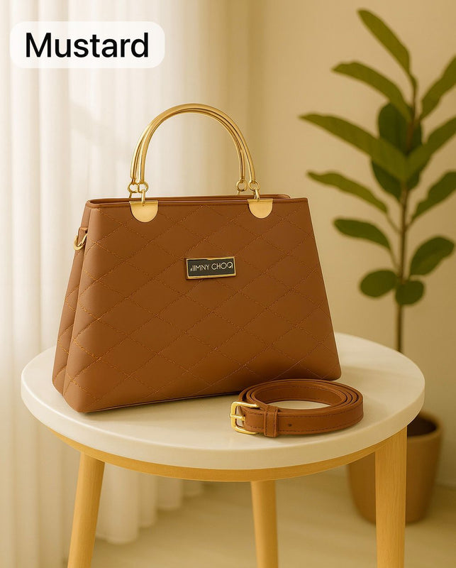 Leather Handbags with Golden Metal Handles