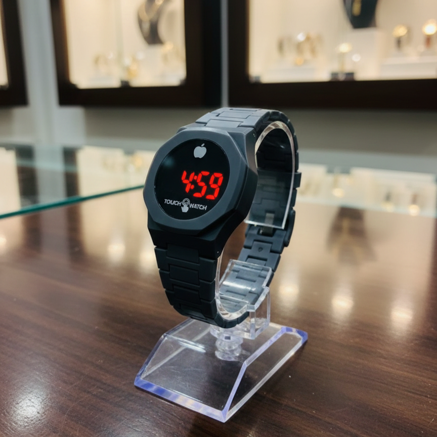 Touch Watch | LED Digital Wrist Watch | Stylish Time Display | Unisex Fashion Accessory | Black