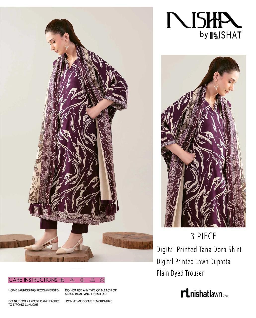 Nishat &nbsp;Printed Lawn Tana Dora Shirt Plain Dyed Trouser With Printed Lawn Dupatta