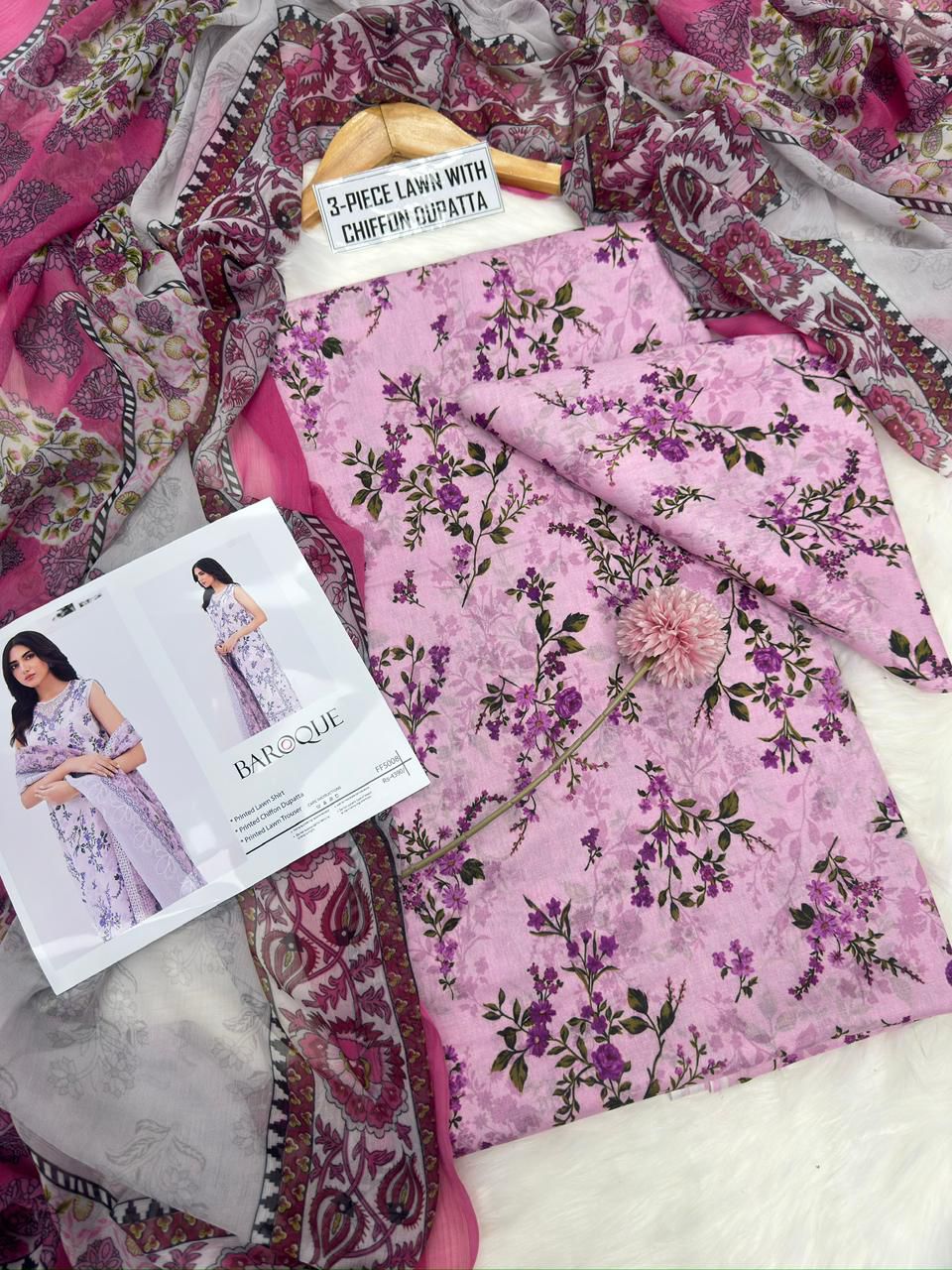 Chiffon Duppata 3pc Lawn Collection( Mix brands)