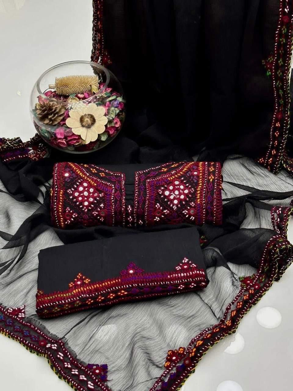 Celebrate this Eid with premium Handcrafted Balochi Collection featuring mirror work and hand embroidery work