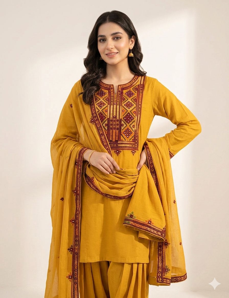 Celebrate this Eid with premium Handcrafted Balochi Collection featuring mirror work and hand embroidery work