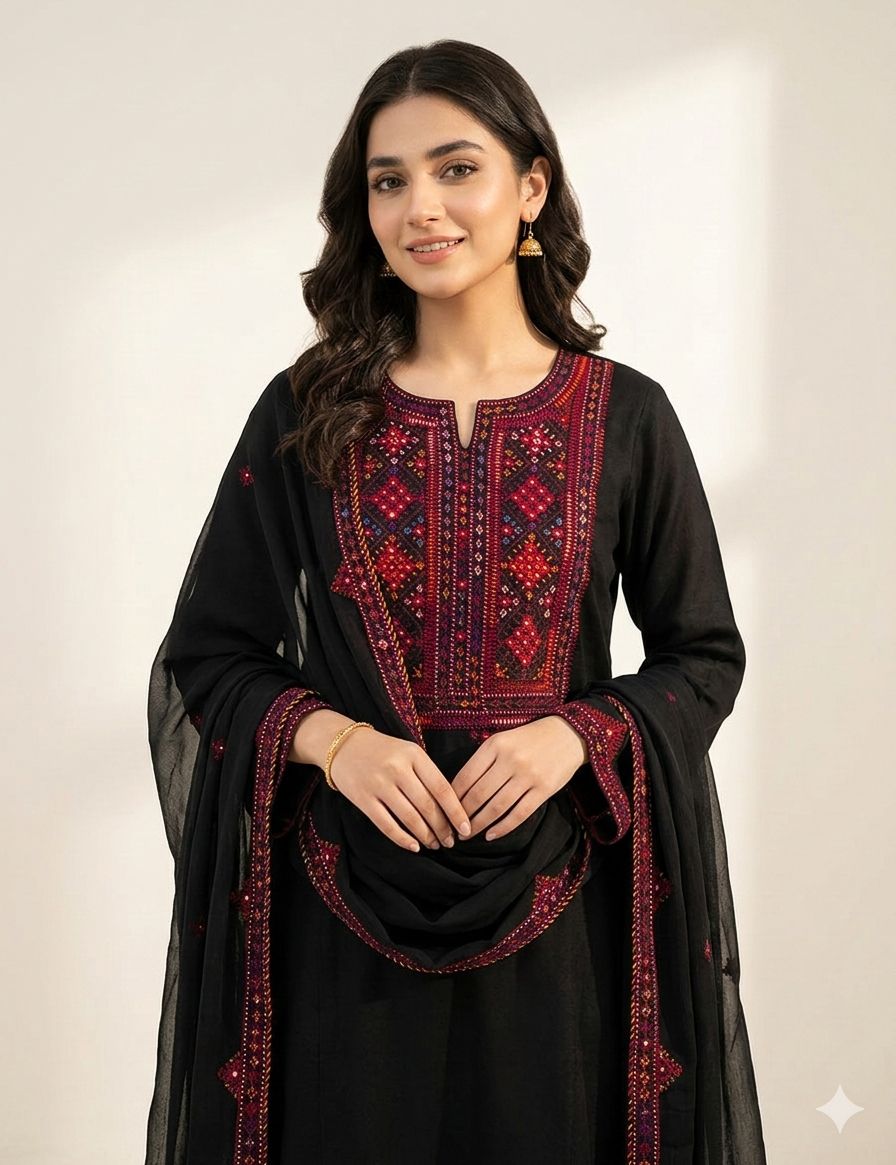 Celebrate this Eid with premium Handcrafted Balochi Collection featuring mirror work and hand embroidery work