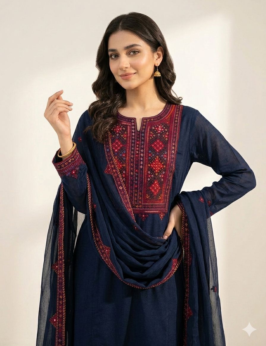 Celebrate this Eid with premium Handcrafted Balochi Collection featuring mirror work and hand embroidery work