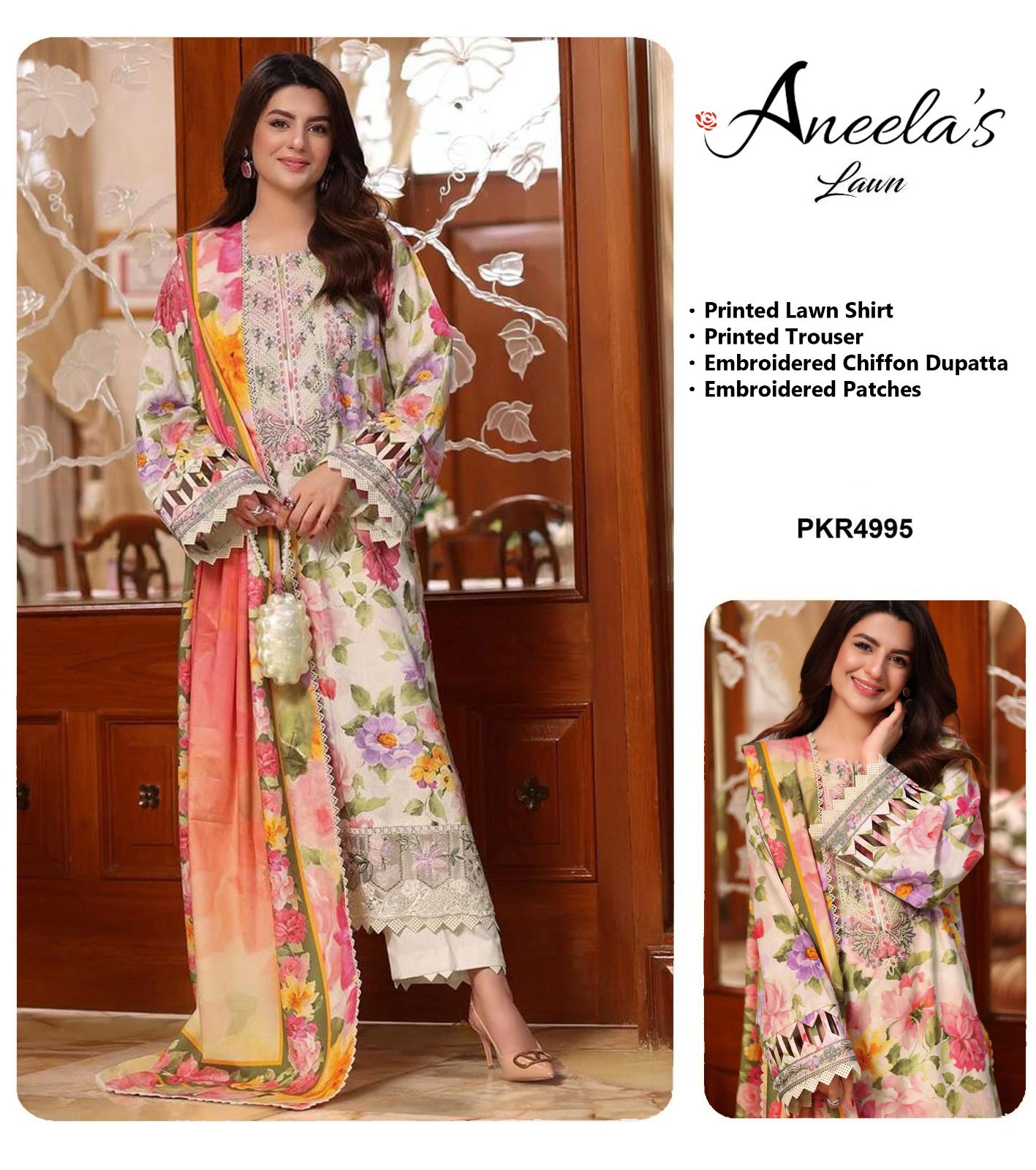 ☆Brand Name : Aneela’s☆  ☆Fabric Details :  Lawn  Chiffon☆