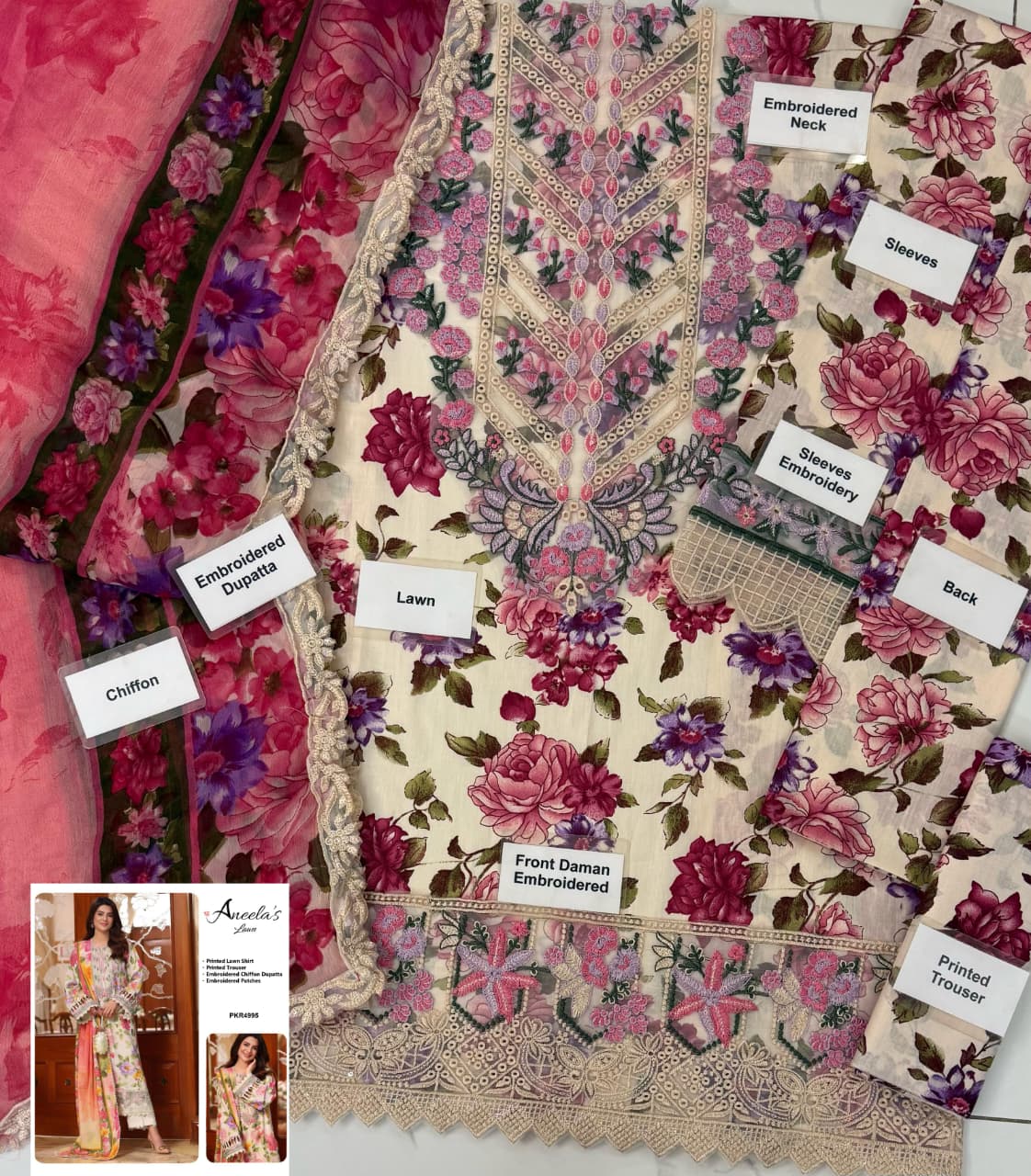 ☆Brand Name : Aneela’s☆  ☆Fabric Details :  Lawn  Chiffon☆