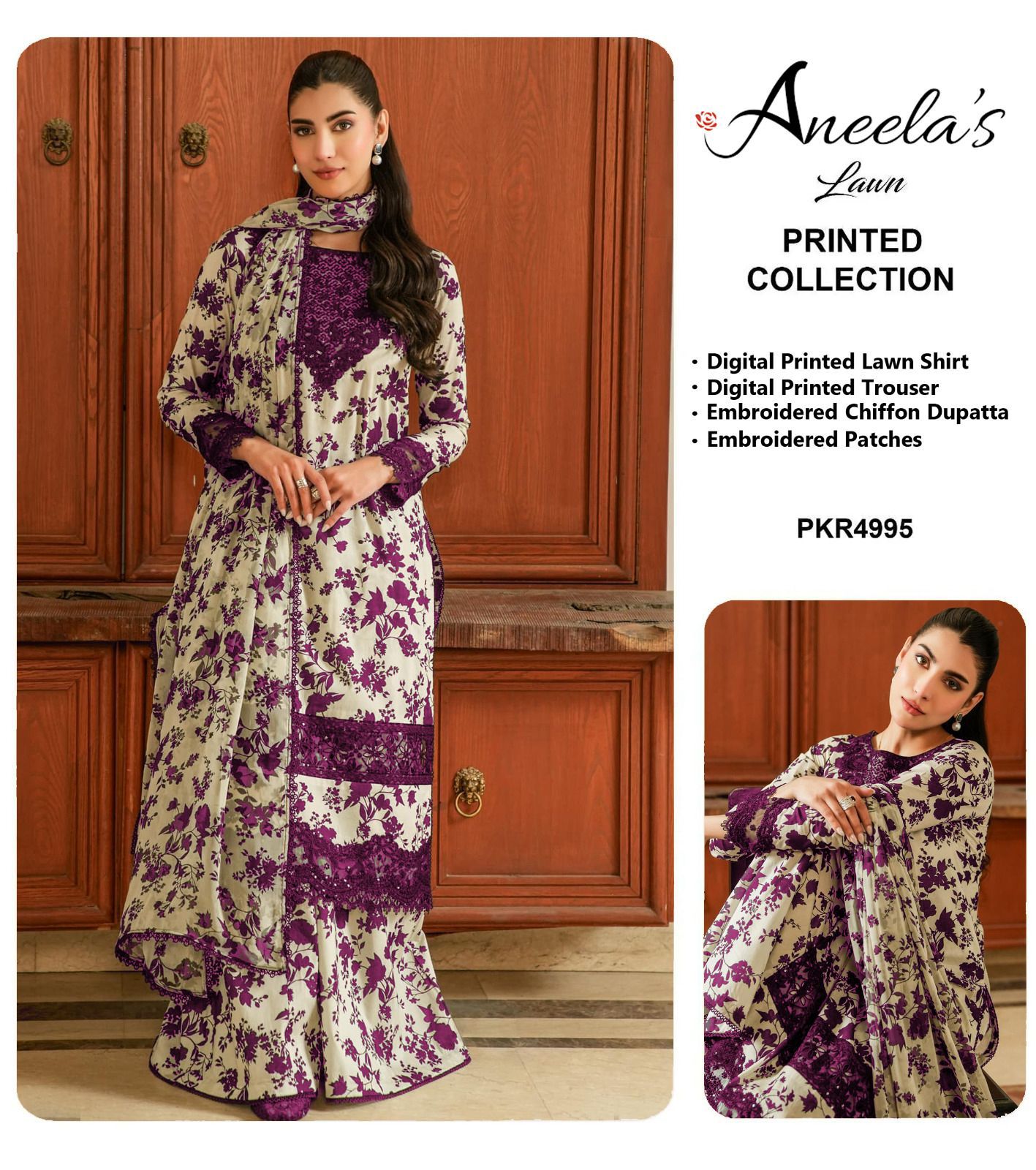 ☆Brand Name : Aneela’s Collection☆  ☆Fabric Details : Lawn  Chiffon☆