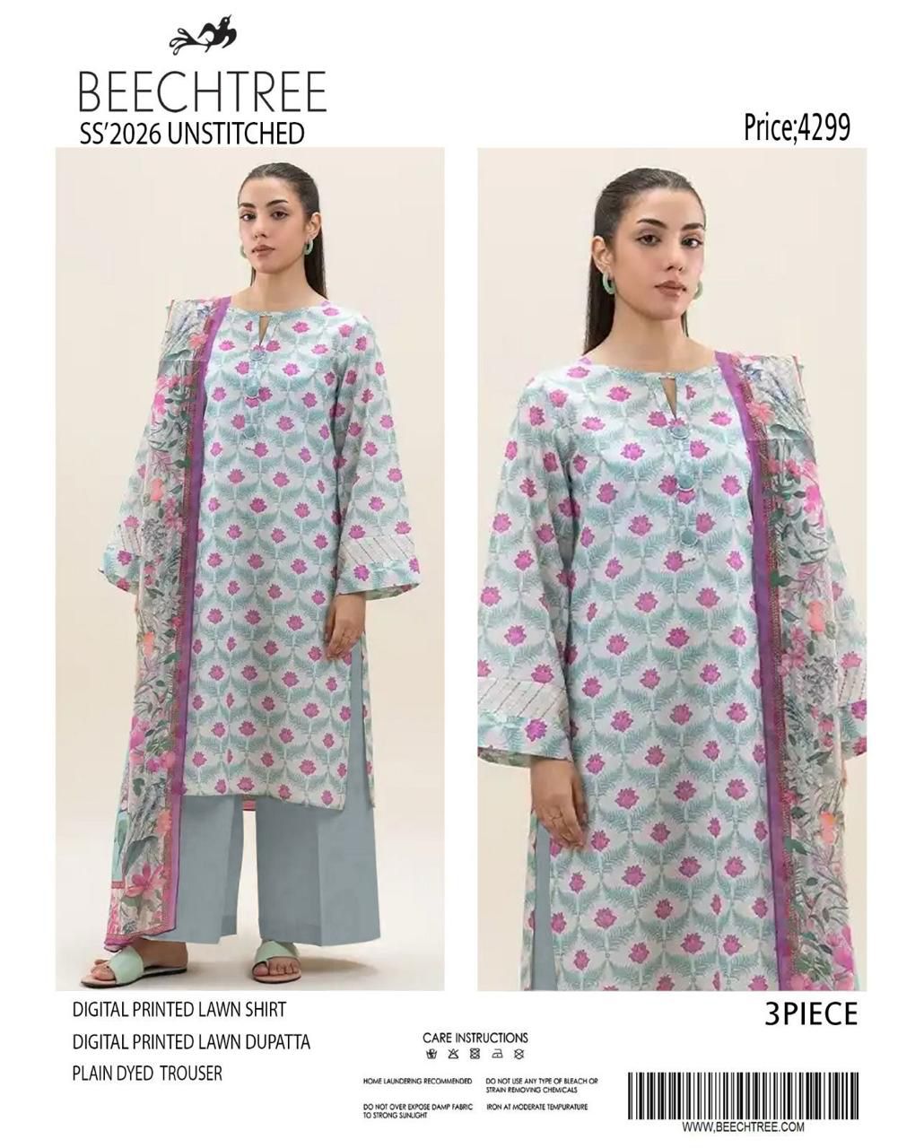 Beechtree : Digital Lawn Shirt, Plain Dyed Trouser &amp; Digital Lawn Dupatta!