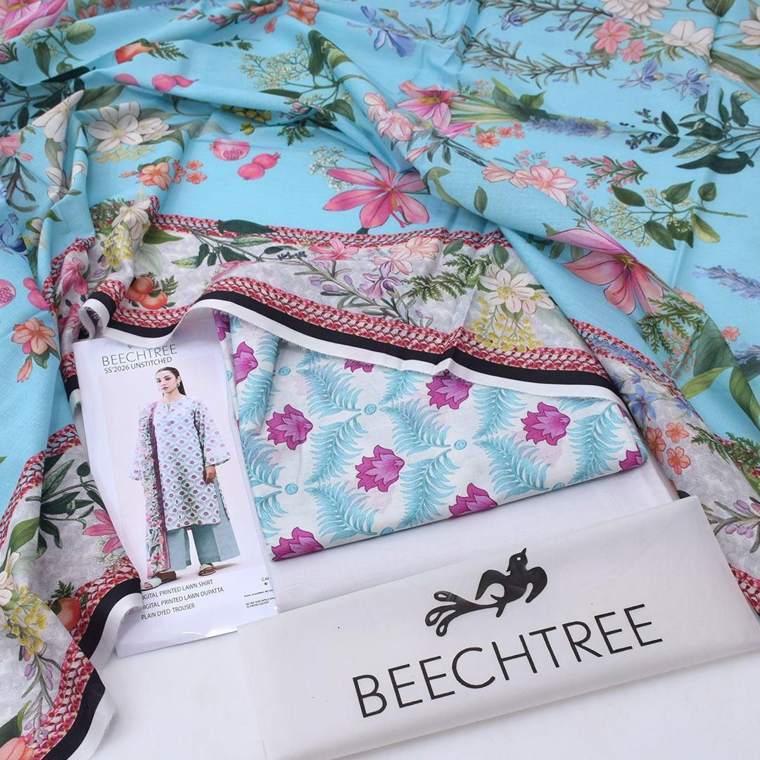 Beechtree : Digital Lawn Shirt, Plain Dyed Trouser &amp; Digital Lawn Dupatta!