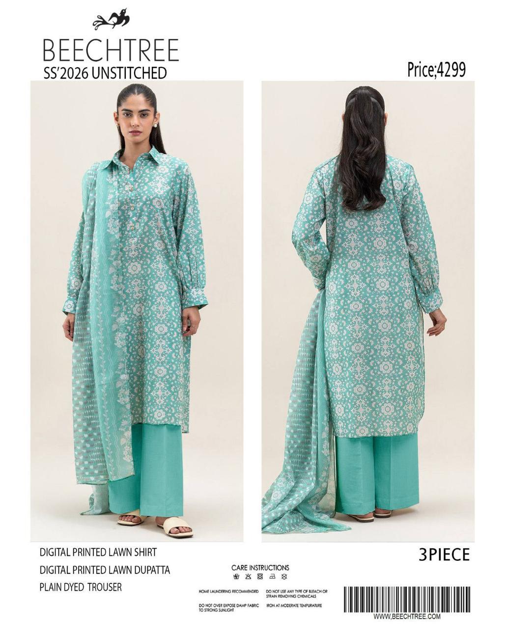Beechtree : Digital Lawn Shirt, Plain Dyed Trouser &amp; Digital Lawn Dupatta!