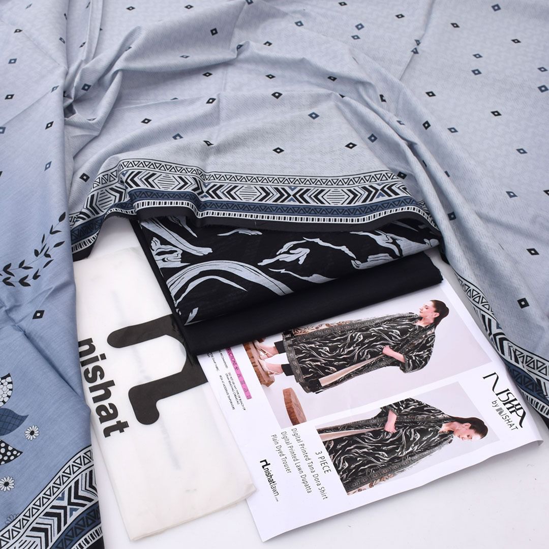 Nishat &nbsp;Printed Lawn Tana Dora Shirt Plain Dyed Trouser With Printed Lawn Dupatta