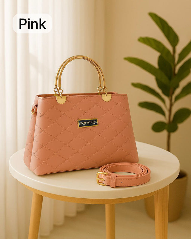 Leather Handbags with Golden Metal Handles