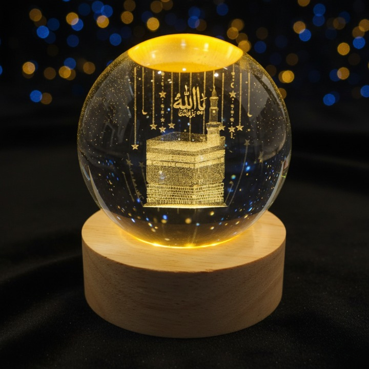Crystal Ball 3D Khana Kaba Shape Night Lamp