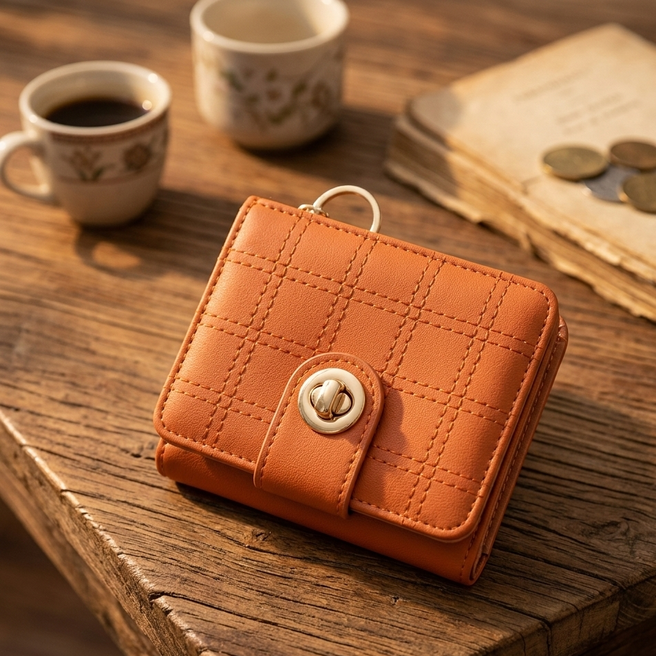 Keep your essentials organized in style with this chic check pattern PU leather wallet  Compact design with secure metal button closure—perfect for everyday elegance