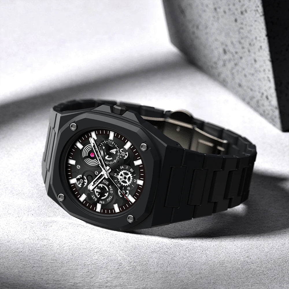 Premium Black Stainless Steel Waterproof Men’s Watch – Luxury Multi-Dial Design (With Box)